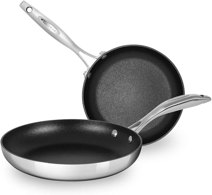 Scanpan HaptIQ 2 Piece Stainless Steel-Aluminum Nonstick Fry Pan Set (8 & 10 1/4 inch) – Compatible with All Cooktops, Induction Ready, Metal Utensil Safe, Oven Safe to 500°F, Dishwasher Safe