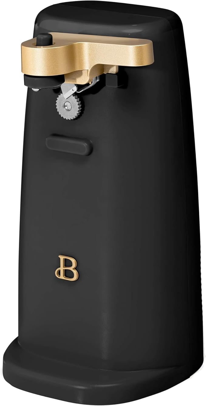 Beautiful Electric Can Opener, Stainless Steel Blade, Magnetic Lid, Auto-Turn Safety, Knife Sharpener & Bottle Opener, Cord Storage - Drew Barrymore Kitchen (Black Sesame)