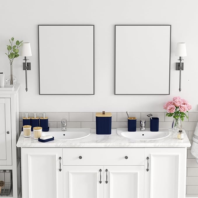 Bathroom Accessory Set - Navy Blue Bathroom Set, 12PC Bathroom Accessories Set, Blue Bathroom Accessories Set, Mini Trash Can, Toilet Brush, Trash Can & Soap Dispenser