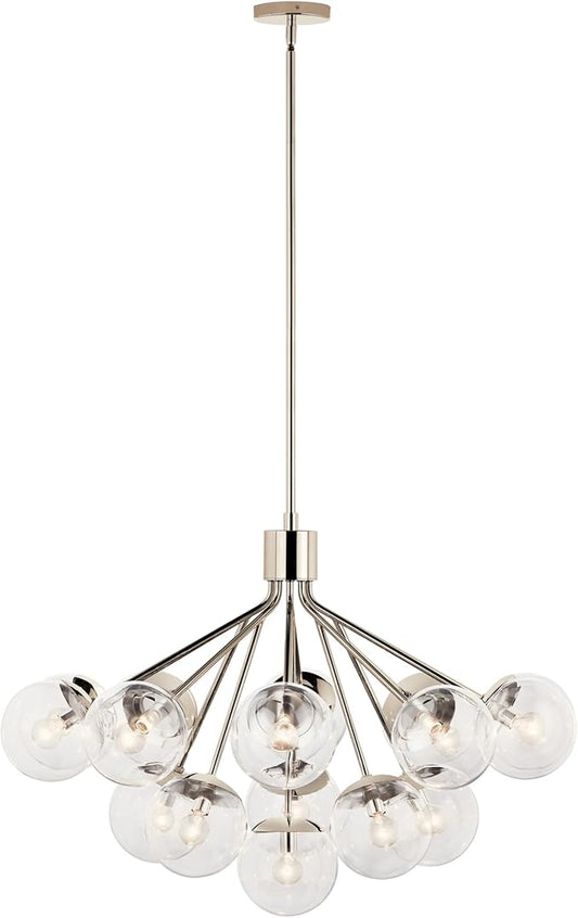 KICHLER Silvarious 16-Light Convertible Chandelier, Soft Modern Light with Clear Glass in Polished Nickel, for Dining Room, Living Room or Foyer (26" x 38"), 52702PNCLR