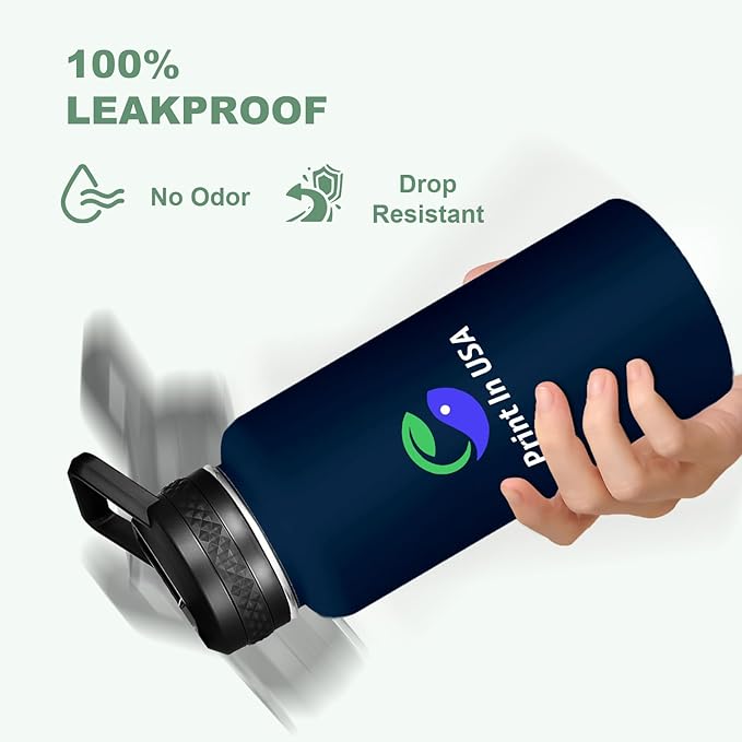 Personalized Custom Print in USA Water Bottle 32oz Stainless Steel Double Wall Coffee Cup with Lid & Straw Insulated Tumbler with Colorful Text Logo Photo
