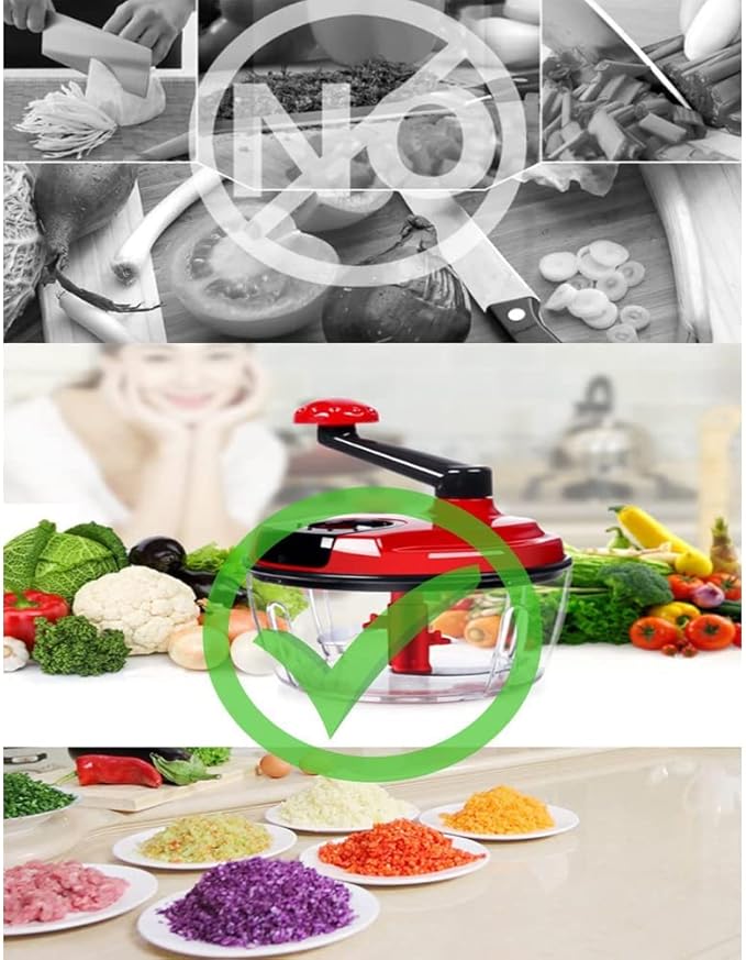 Multi-Functional Manual Food Processor,8 Cup Hand-powered Crank Chopper,Mincer Blender with Clear Container,for Vegetables Meat Fruits Nuts Herbs Onions