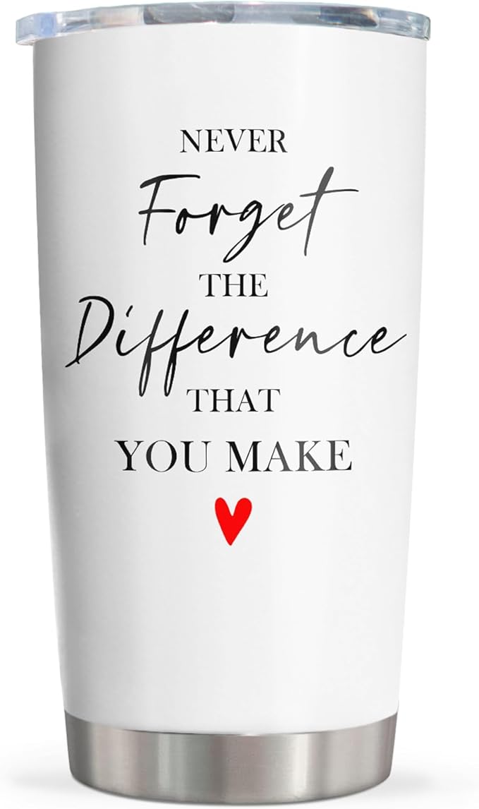 Christmas Thank You Gifts for Women/Men, Teacher/Employee Appreciation Gifts, Retirement Gift for Woman, Farewell Gift for Coworkers, Never Forget The Difference You Make Tumbler 20oz
