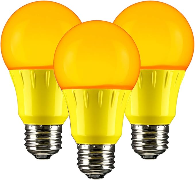 Sunlite 40455 LED A19 Colored Light Bulb, 3 Watts (25w Equivalent), E26 Medium Base, Non-Dimmable, UL Listed, Party Decoration, Holiday Lighting, 3 Count, Amber