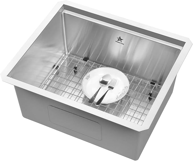 STARSTAR Workstation Ledge Undermount Single Bowl 304 Stainless Steel Kitchen Sink, With Grid, Colander, Cutting Board (23 x 19)