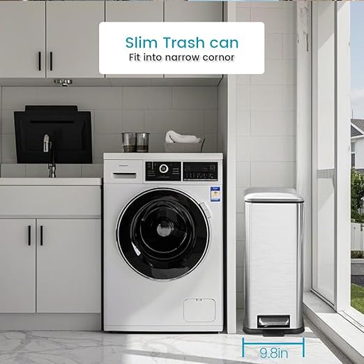 12 Gallon Trash Can, Stainless Steel Kitchen Garbage Can with Removal Inner Bucket, Soft Close Lid, Step on Trash Can for Home and Office, 45 Liter Capacity, Silver