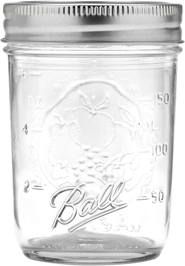 Ball - 8 oz Regular Mouth Glass Mason Jars | 18 Pack Jars with Airtight Lids | Large Glass Jar for Food Storage with Lids | Ideal for Canning, Fermentation, Pickling, Kombucha Brewing | Set of 18