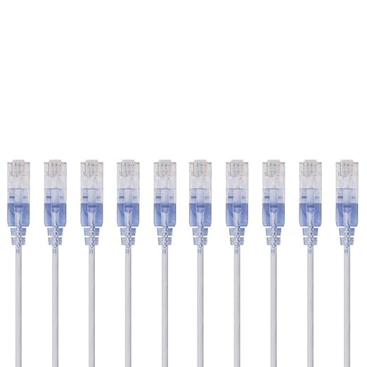 Monoprice Cat6A 25ft White 10-Pk Patch Cable UTP 30AWG 10G Pure Bare Copper Snagless RJ45 SlimRun Series Ethernet Cable