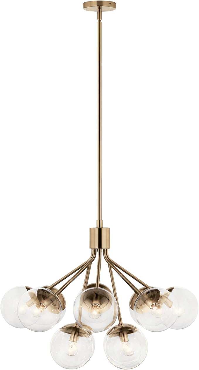 KICHLER Silvarious 12-Light Convertible Chandelier, Soft Modern Light with Clear Glass in Champagne Bronze, for Dining Room, Living Room, Bedroom or Foyer (22.25" x 30"), 52701CPZCLR
