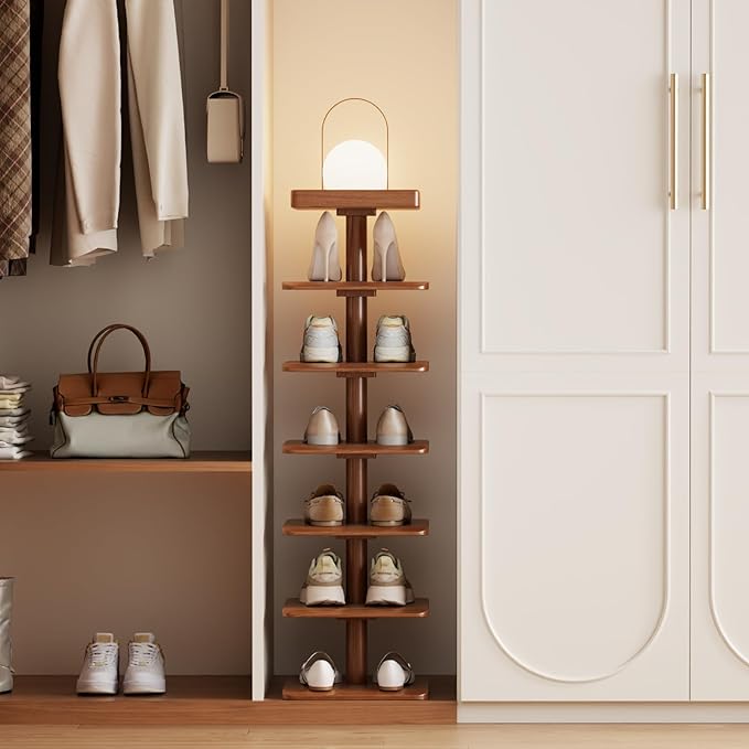 Vertical Shoe Rack for Entryway, Wood Narrow Shoe Rack with Compact Design for Small Space, 6-Tier Shoe Organizer for Entryway Hallway Bedroom Closet