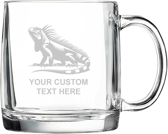 Iguana, Personalized 12.5 oz Polar Camel Glass Coffee Desk Mug – Custom Laser Engraved Clear Cup for Tea, Espresso, Latte, Whiskey - Microwave Safe/Made in USA