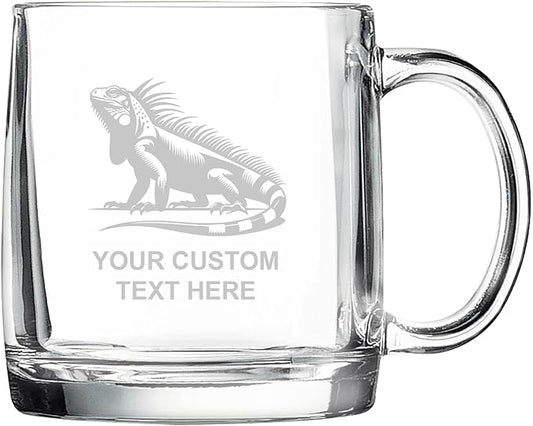 Iguana, Personalized 12.5 oz Polar Camel Glass Coffee Desk Mug – Custom Laser Engraved Clear Cup for Tea, Espresso, Latte, Whiskey - Microwave Safe/Made in USA