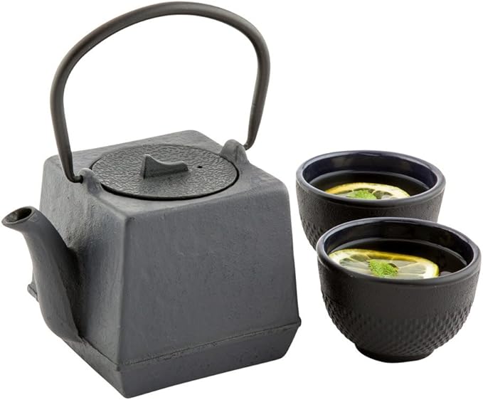 Restaurantware Tetsubin 27 Ounce Cast Iron Teapot 1 Cube Iron Teapot - With Strainer Retains Heat Black Cast Iron Japanese Tea Kettle Curved Handle