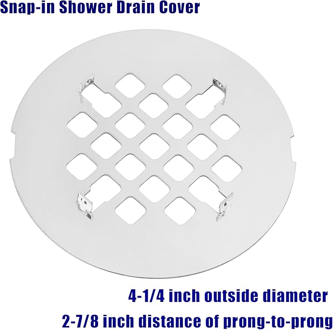 Artiwell 4-1/4” OD Snap-in Shower Drain Cover, Round Shower Drain Strainer Grid, Replacement Cover, Designed for Long-Lasting