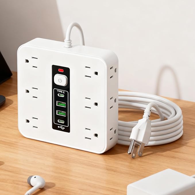 Electrical Outlet Strip - Electricity Management | Outlet Strip with Surge Protection | for Desk Home Dorm Kitchen Wall Living Room Behind Couch TV Phone Refrigerator