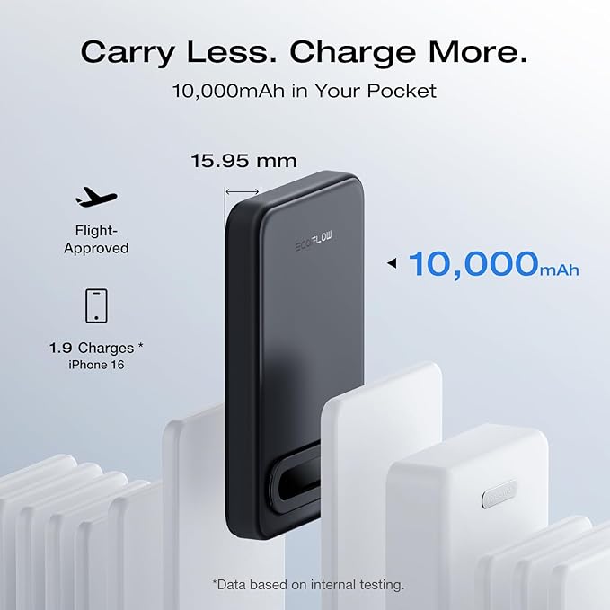EF ECOFLOW Rapid Mag Power Bank 10,000mAh, Qi2 Certified 15W Wireless Charging, 0.6'' Ultra-Slim Magnetic Portable Charger, Fast Charging Magnetic Battery for iPhone 17/16/15, Galaxy, Google, Black