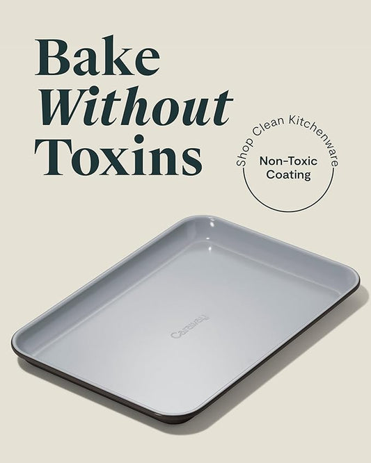 Caraway Nonstick Ceramic Small Baking Sheet Duo (9x13”) – Non-Toxic, PTFE & PFOA Free – Oven Safe – Aluminized Steel Core – Mini Sheet Pan for Baking, Roasting & More - Black