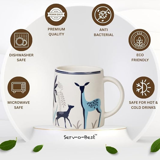 Ceramic Coffee Mugs with Handle Set – 2-Piece 11 Oz Ceramic Coffee Cups & 9" Tray, Handmade White Color, Microwave Safe Gift Set for Tea Lovers, Home Kitchen Décor