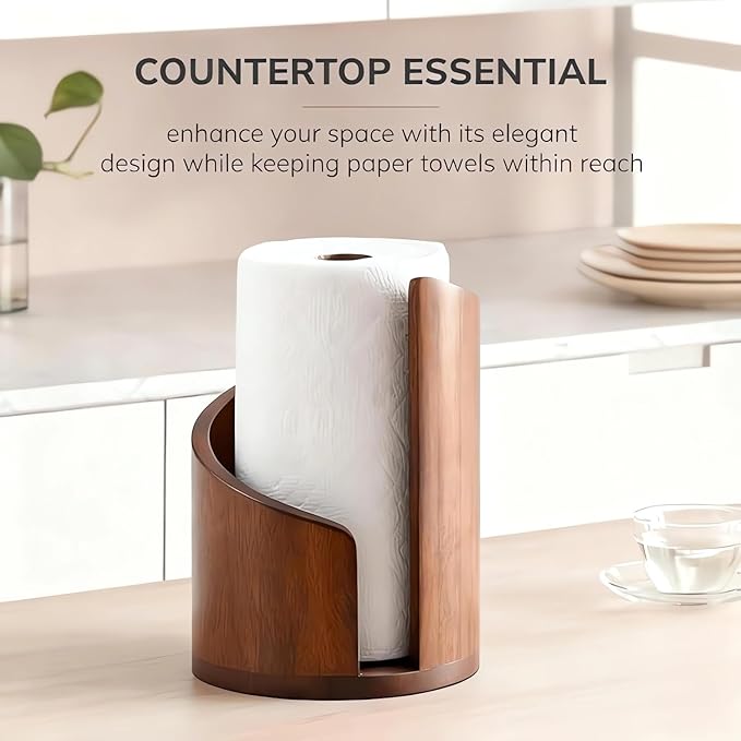 Mountain Paper Towel Holder, 2026 New Wooden Mango Wood Stand with Iron Base, One-Handed Operation, Fits Jumbo Rolls, Modern Countertop Towel Holder for Kitchen & Bathroom (Natural)
