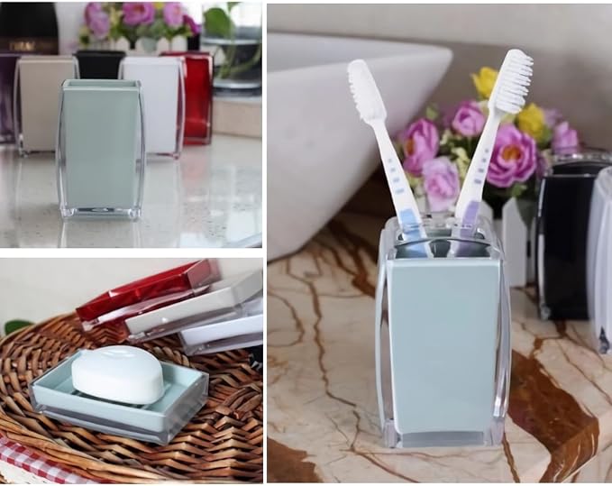 5 Pcs Blue Acrylic Bathroom Accessories Set Complete,Lotion/Soap Dispenser,Soap Dish,Toothbrush Holder,Tumbler, Toilet Brush and Holder, Modern Bathroom Decor and Housewarming Gift Set, Blue