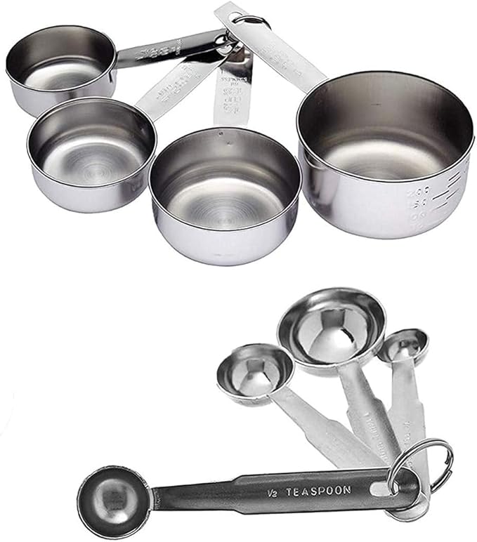 Premium Grade Stainless Steel Colander Basket Strainer Set of 3, with Measuring Cups & Spoon Set - Measure dry or liquid ingredients; Ideal for Cooking Baking Prep - Set of 11 pieces