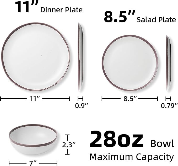 18PCS Purple Rim Vintage Melamine Dinnerware Set For 6 Outdoor Plates and Bowls Sets, Dishes Set