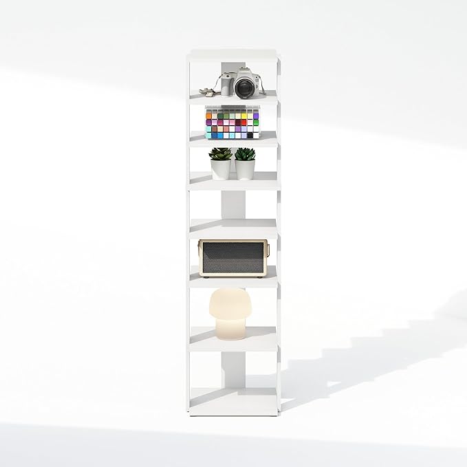 Furinno Turn-N-Tube Corner Shelf, 8-Tier Display Rack, Vertical Corner Storage Rack, Space Saving Organization and Storage, Entryway, Living Room, Closet, White