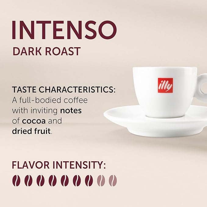 illy Ground Coffee Espresso - 100% Arabica Coffee Ground – Intenso Dark Roast – Warm Notes of Cocoa & Dried Fruit - Rich Aromatic Profile - Precise Roast - No Preservatives – 4.4 Ounce