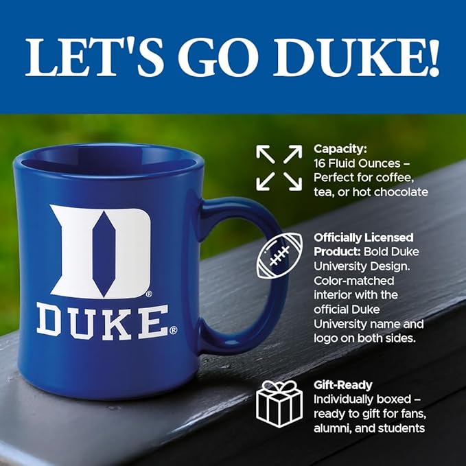 Duke Blue Devils Ceramic Coffee Mug - Official Logo, Contoured Design, 16oz