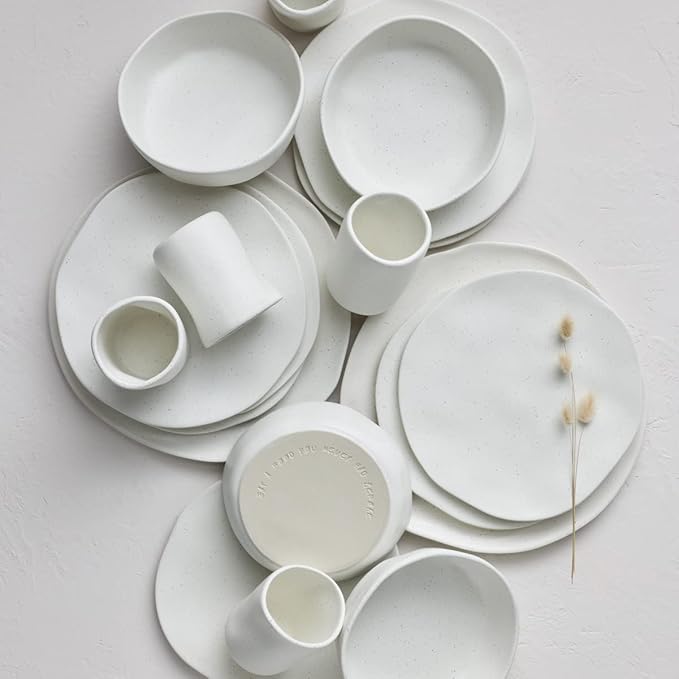 Stone by Mercer Project HEKONDA Modern Debossed Stoneware 32-Piece Dinnerware Set, Plate and Bowl Set, Dish Set for 8, White Speckled
