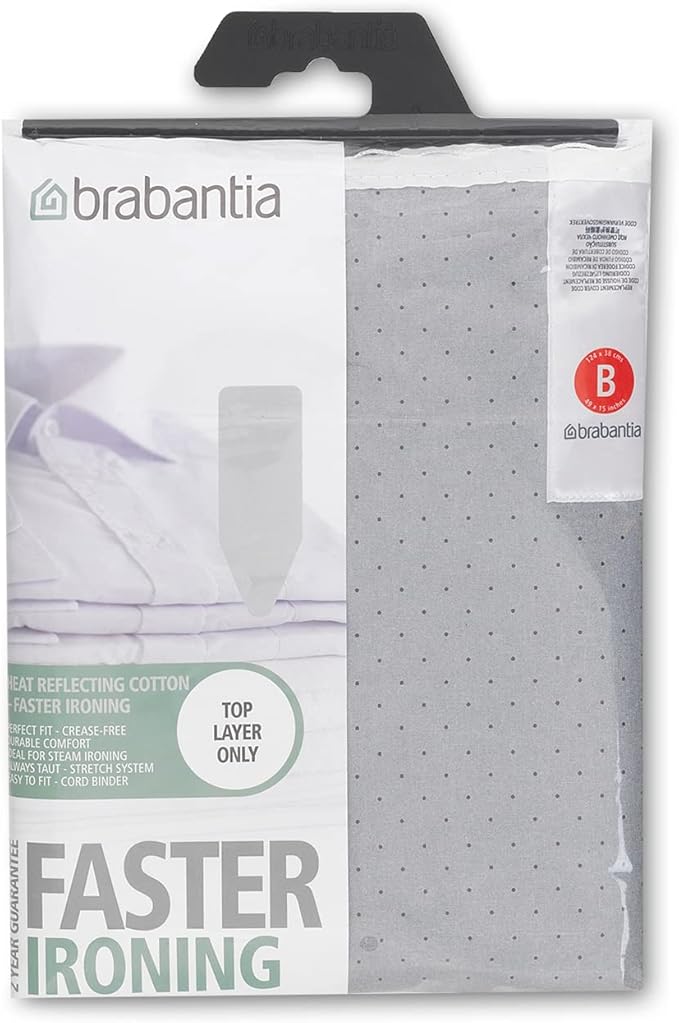 Brabantia Size B (49 x 15 inches) Replacement Ironing Board Cover with Durable Foam Layer (Metallized) Easy-Fit, 100% Cotton
