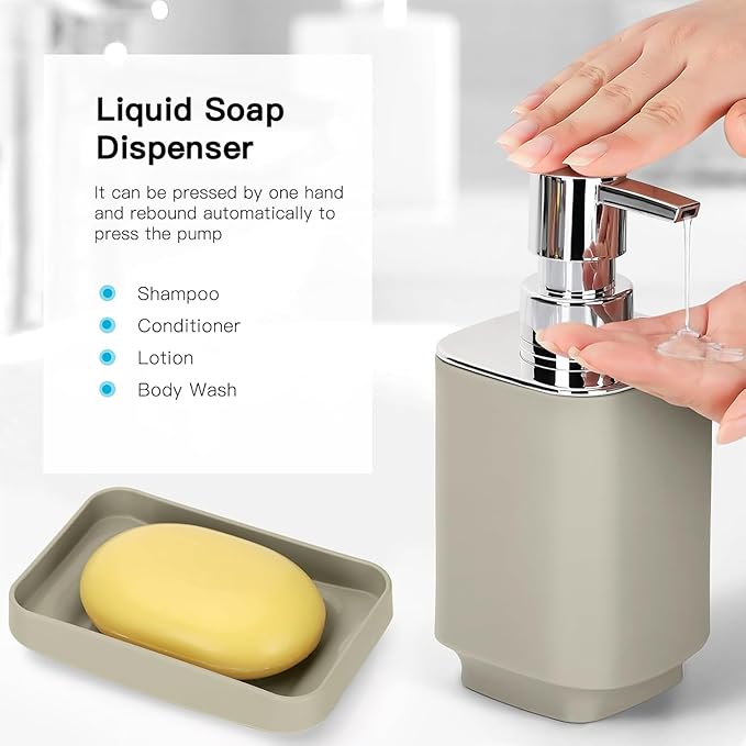 Bathroom Accessory Set 6 Piece Bathroom Accessories Set with Toothbrush Holder&Cup,Soap Dispenser& Dish,Toilet Brush Holder,Trash Can Plastic Gift Set for Bathroom Decorative Countertop (Coffee)
