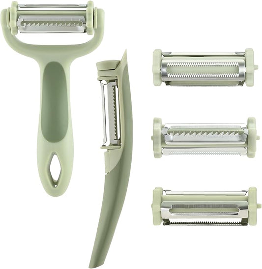 Chef’s Path Tri-Blade Peeler Set – Stainless Steel Blade Y Peeler & Side Peelers for Kitchen Set of 2 with Standard Peeler, Serrated Peeler, Julienne Peeler Vegetable Peeler & Spot Remover