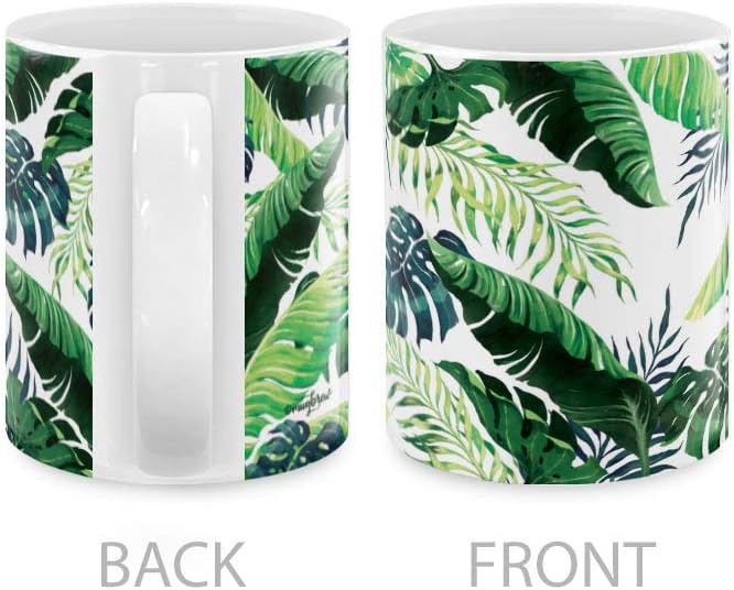 MUGBREW Banana Coconut Tropical Leaves Ceramic Coffee Mug Tea Cup, 11 OZ