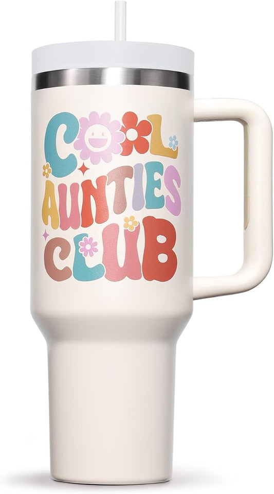 Aunt Gifts, Christmas Gift from Niece Nephew, 40 OZ Tumbler Best Aunts Gifts for Auntie, Cool Aunties Club Insulated Cup with Handle Unique Funny Birthday Gift for Women, New Auntie, Aunt to Be