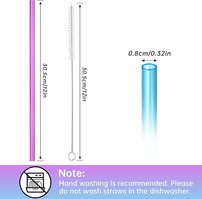 NiHome 12-Pack Plastic Reusable Drinking Straws for Stanley 40 oz 30oz 64 oz Tumbler, 12 Colors 12 In Reusable Straws Fit for Stanley Cups w/ 2 Brushes, BPA-Free for Cold & Hot Beverages (12 Colors)