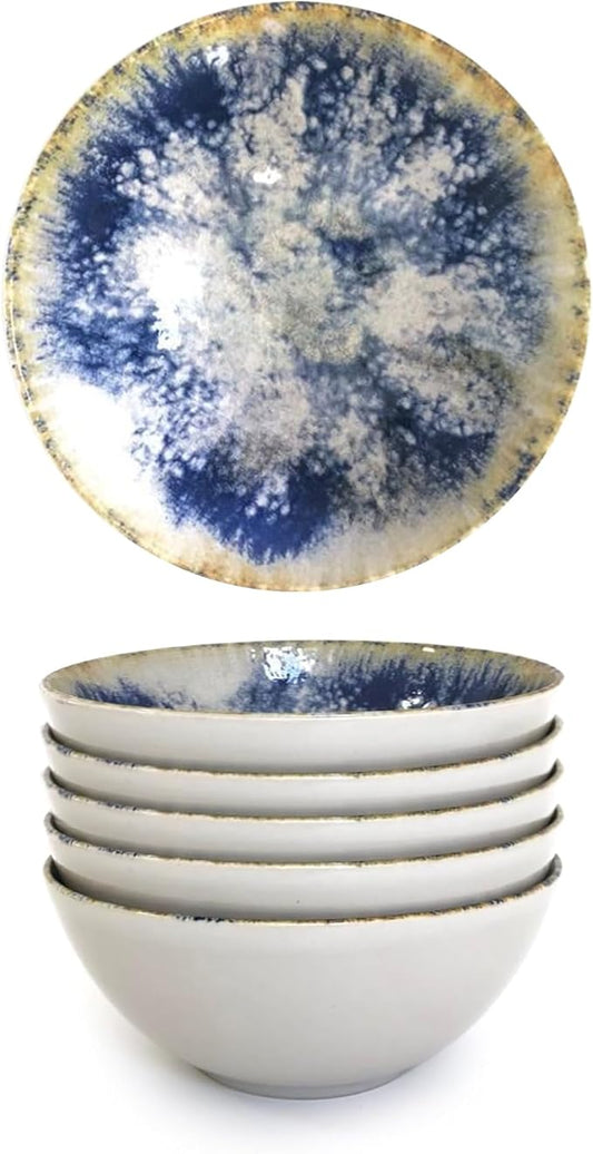 Gusto Buono 6.29" Monaco Cereal Bowl, Dark Blue Reactive Glaze Stoneware Set of 6, Soup/Snack Dish