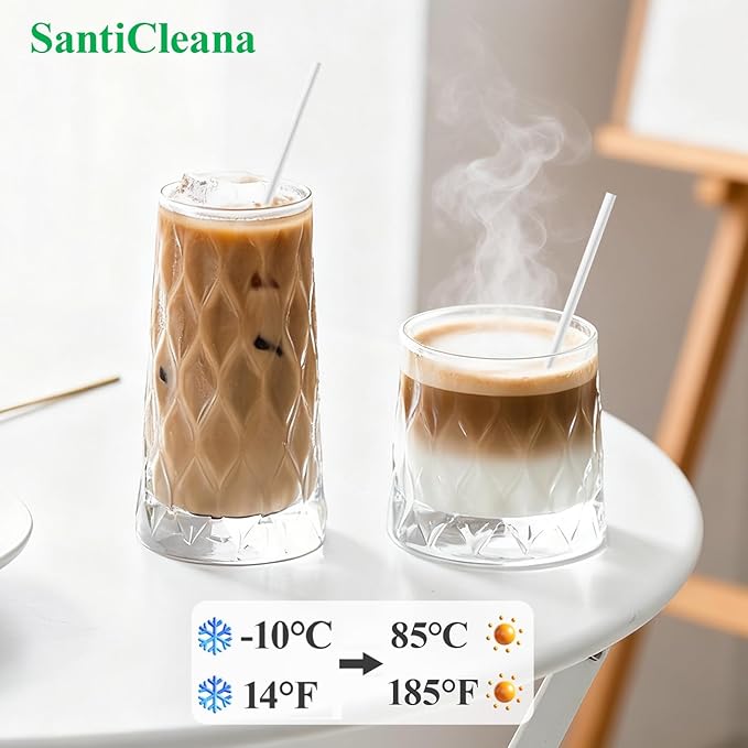 SantiCleana 100 Pack Biodegradable Straws, Individually Wrapped, 8.3", 14℉-185℉, Plant-Based, Straight, White, Compostable, BPA-Free