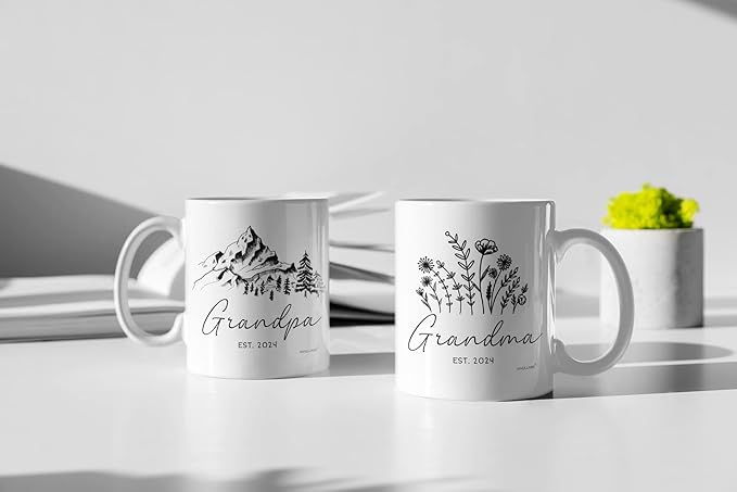 Vivulla68 Grandparents Gifts First Time 2024, Pregnancy Announcement For Mug Set, Promoted To Grandma And Grandpa 2024 Mugs, Baby Est Grandparent mug - White 1 (Grandparent Mug Set 2024, 11Oz)