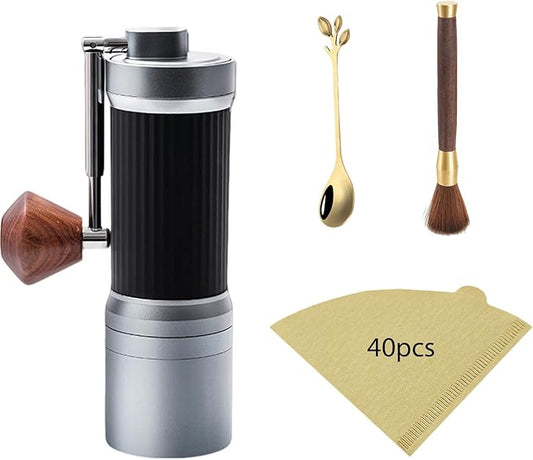 Silvery Portable Manual Coffee Grinder with CNC Stainless Steel Conical Burr, 48 Adjustable Settings Hand Coffee Grinder with 30g Capacity for Espresso, Pour Over, French Press, Travel (Silvery)