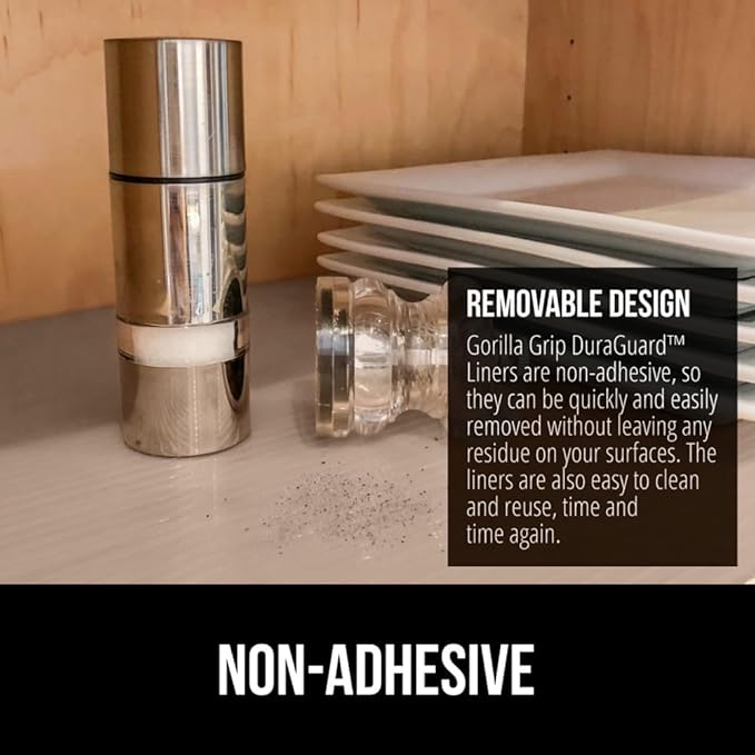 GORILLA GRIP DuraGuard Shelf Liner, 24x30 Non-Adhesive Cabinet Liners for Kitchen Drawers, Shelves, Refrigerator, Pantry Storage, Bathroom Closet, Durable Waterproof BPA Free Ribbed Plastic, Beige