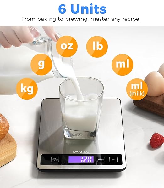 Food Scale - 15kg/33lb Rechargeable Digital Kitchen Scale with Full-View LCD Display, Grams and Ounces, Type-C or Batteries (Not Inc.), Easy Clean Stainless Steel, for Baking, Cooking, Grey