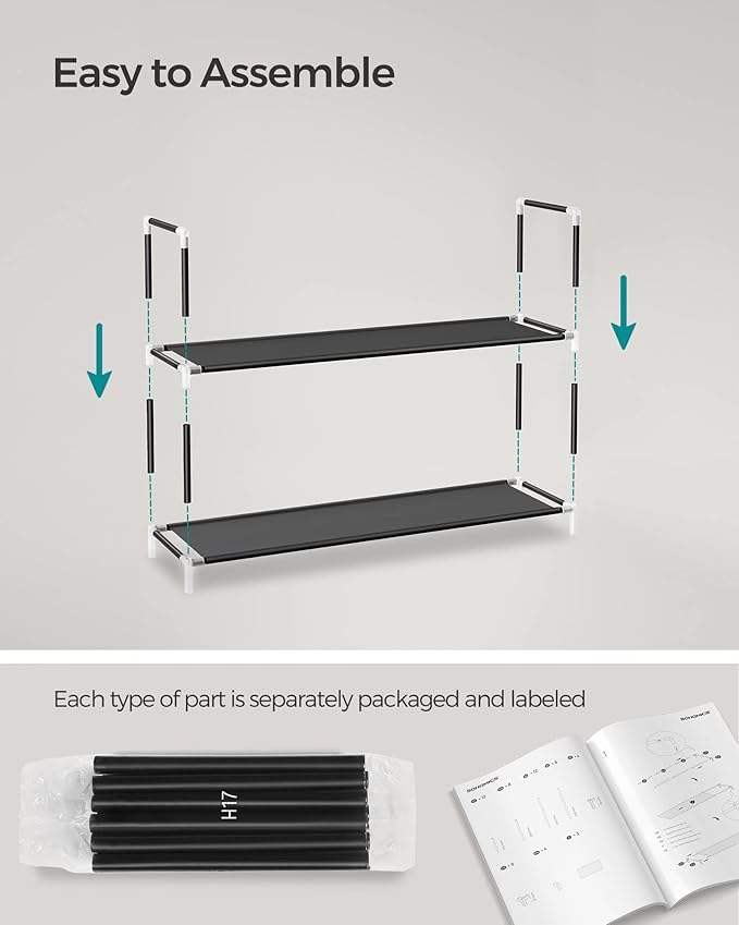 SONGMICS 10-Tier Shoe Rack, Shoe Storage for Hallway Closet, Slim and Space-Saving, Metal Frame, Non-Woven Fabric Shelves, Black ULSH11H