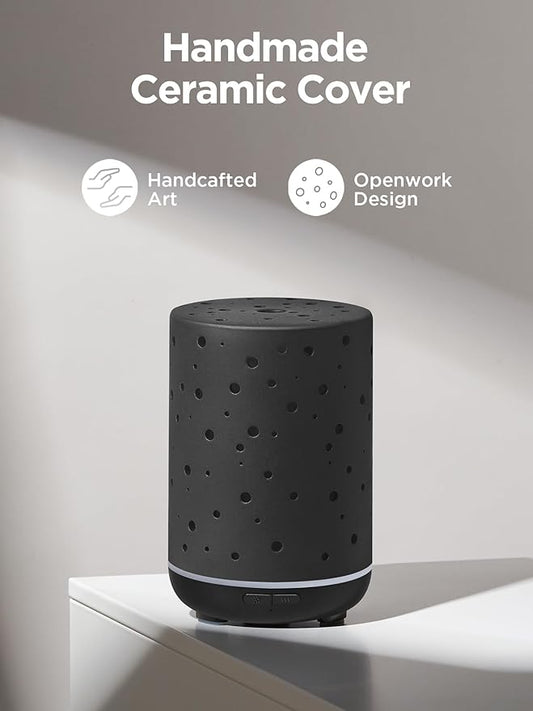 InnoGear Essential Oil Diffuser, 150ml Ceramic Diffuser Ultrasonic Air Diffusers Humidifier Cool Mist Aromatherapy Diffuser with 2 Mist Modes Waterless Auto Off for Home Office, Black
