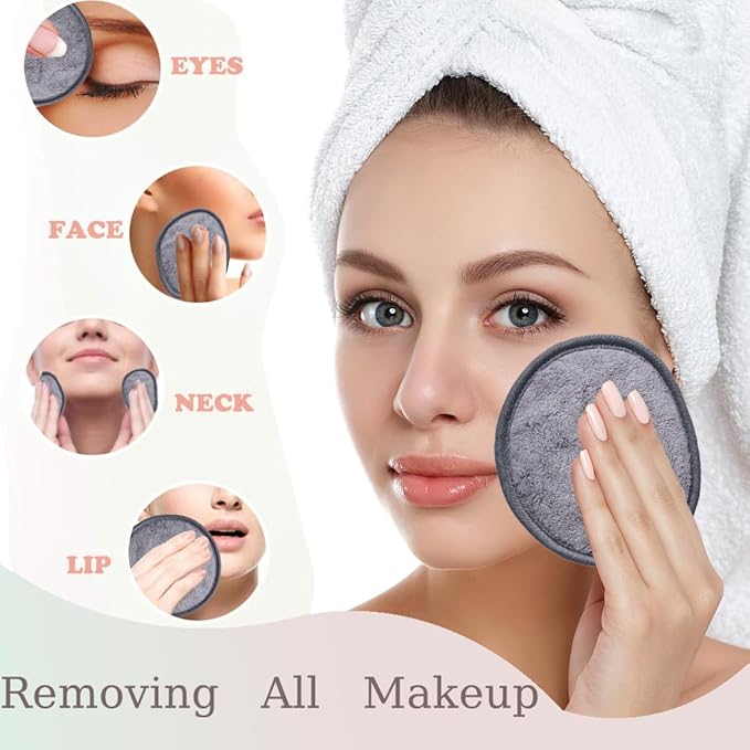 Large Reusable Makeup Remover Pads for Face, Soft Microfiber Makeup Remover Cloths Washable, Premiun 5 INCH Face Cleaning Pad with Laundry Bag, 12 Pack Grey