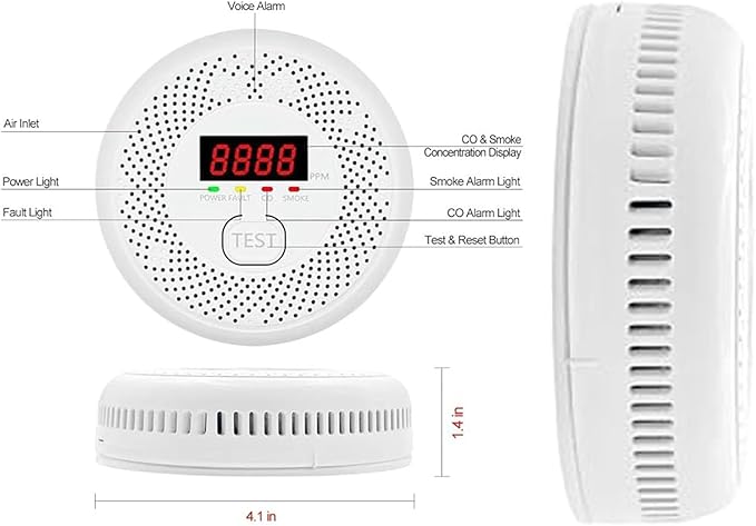 Carbon Monoxide and Smoke Detector LCD Display, Battery Powered, Dual sensors, 85dB Voice Alarm and Real-time Tracking, Suitable for Home/Kitchen/Bedroom/RV (Small Screen, 1Pack-CO&Smoke)