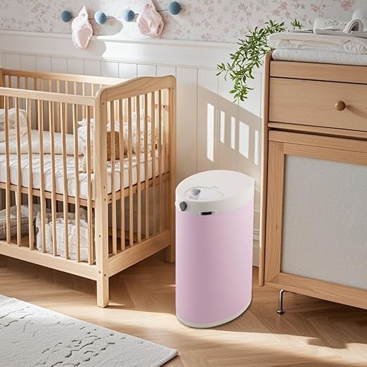 Diaper Pail, Airtight Odor Control Baby Diaper Bin with Childproof Lock, Stainless Steel Garbage Pail with lid, 15 Liter/ 4 Gallon Compact Nursery Trash Can with Removal Inner Liner, Pink