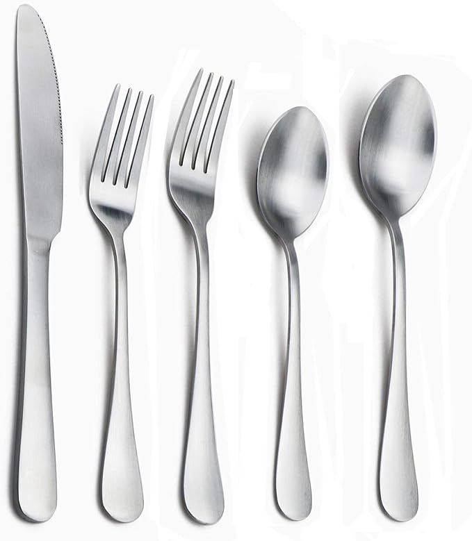 20-Piece Stainless Steel Flatware Set, Matte Finish Silver, Service for 4