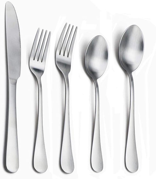 20-Piece Stainless Steel Flatware Set, Matte Finish Silver, Service for 4