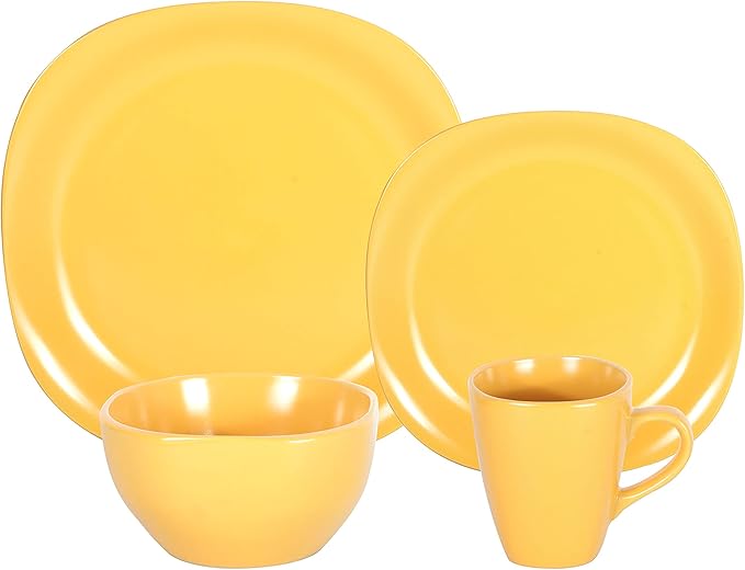 Stoneware Square 16pc Dinnerware Set, Matte Yellow